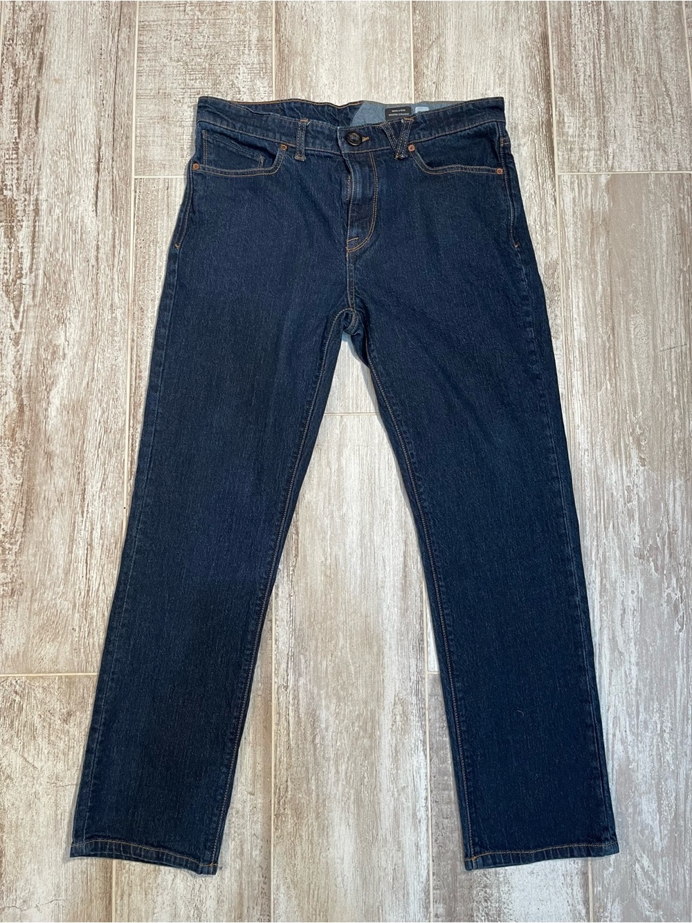 Volcom Solver Men's Modern Straight Jeans in Dark Blue Denim